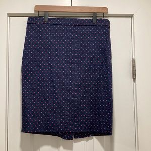 J. Crew navy and red dot pencil skirt
